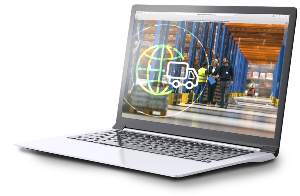 A laptop screen showing supply chain consultants in a warehouse