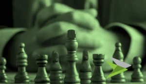 Playing chess, in a green tone