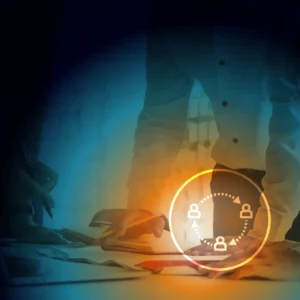 Logistics change management. Person leaning over desk