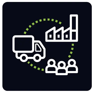 Black, green and white logistics icon