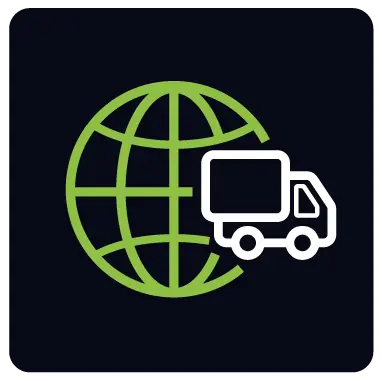 Black, green and white supply chain icon