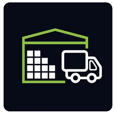 Black, green and white warehouse icon